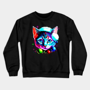 Kitten Cat Christmas Hat Crewneck Sweatshirt